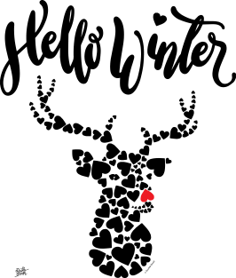 Deer Winter Graphic Hearts Hello Winter Magnet