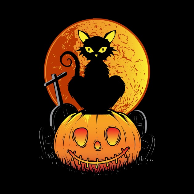 Black Cat on Pumpkin Halloween by Halloween Merch