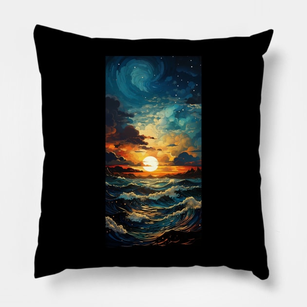 Sunset Waves Pillow by Abstraktee