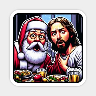 Jesus Santa Claus Christmas Dinner Holy Silent Night wwjd We Saw That meme Magnet