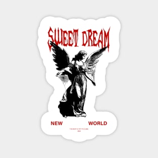 Gothic statue of an angel with a spider web. Sweet Dream of a New World. Magnet