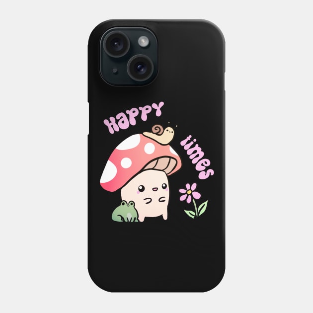 Happy Times a cute fun mushroom and frog and snail friends Phone Case by Yarafantasyart