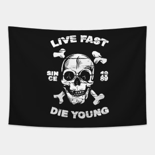 Live Fast Die Young Skull and Crossbones Tapestry