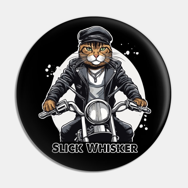 Slick Whisker Biker Cat Pin by Kingrocker Clothing