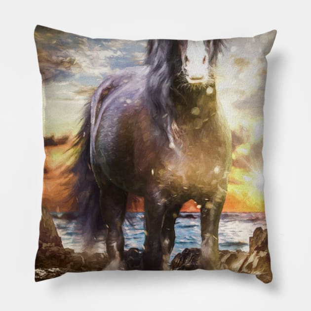 Horse Lover Gift | Horse in Beach Pillow by Tatjana  Horvatić