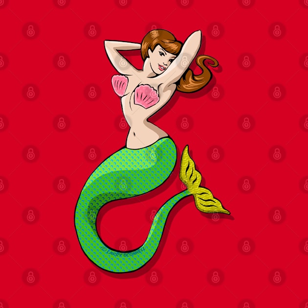 Brown-haired Mermaid tattoo w/ pink and green by FanboyMuseum