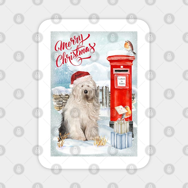 Old English Sheepdog Merry Christmas Santa Dog Magnet by Puppy Eyes