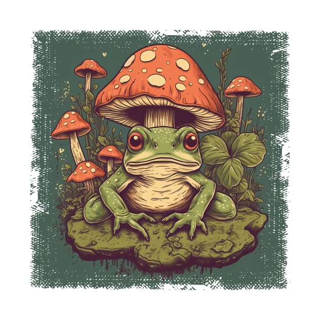 Cute frog with mushrooms by erzebeth