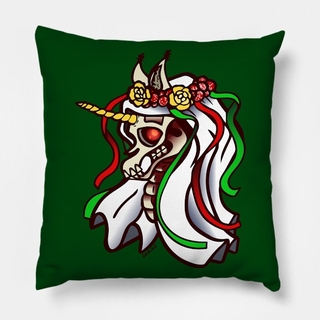 Mari Lwyd Unicorn Pillow by Jan Grackle