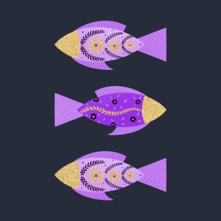 Purple and gold floral fishes T-Shirt