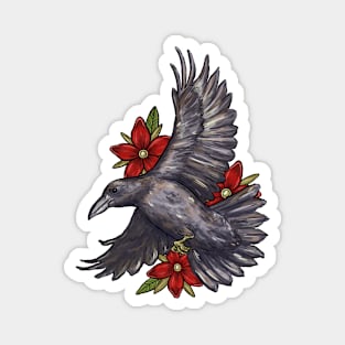 Raven With Flowers Magnet