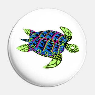 green radioactive turtle in ecopop mutant pattern from the floral caribbean art Pin