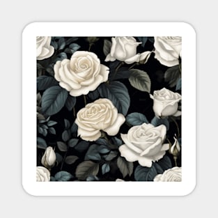 Black and White Roses Floral Print Magnet