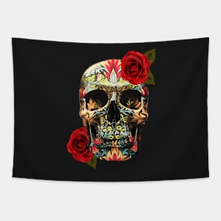 Day Of The Dead Sugar Skull Red Roses Tapestry