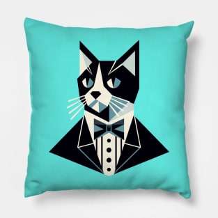 Tuxedo Geometric Cat Pillow