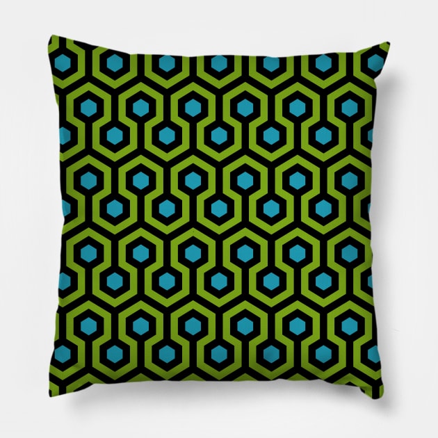 Geometric Pattern: Looped Hexagons: Green/Blue Pillow by Red Wolf