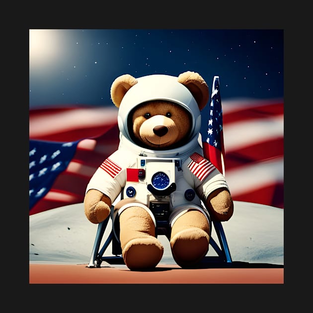 Teddy in a Space suit sitting on a deck chair on the Moon by Colin-Bentham