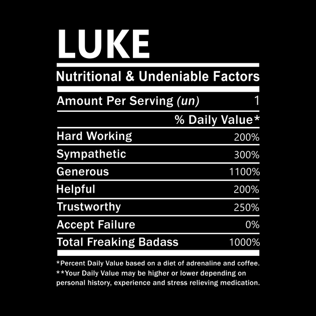 Luke Name T Shirt - Luke Nutritional and Undeniable Name Factors Gift Item Tee by nikitak4um