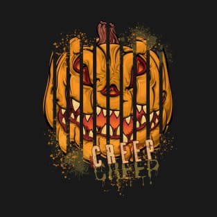 Scary Pumpkin Spooky Halloween Carved Pumpkin Face Creep T-Shirt