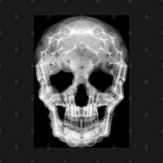 Spirograph Skull: a digital geometric black and white collage by RachelEDesigns