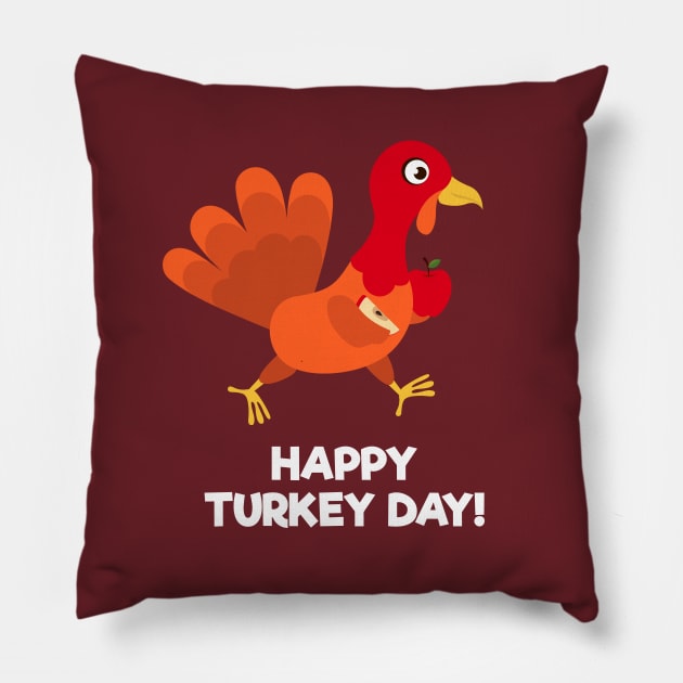 Happy Turkey Day With Turkey Holding an Apple Pillow by Dendisme_Art