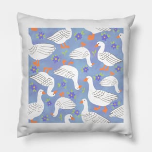 Geese in The meadow - soft blues Pillow