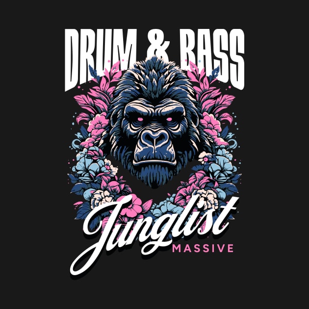 DRUM AND BASS  - Junglist Gorilla Massive (white/blue/pink) by DISCOTHREADZ 