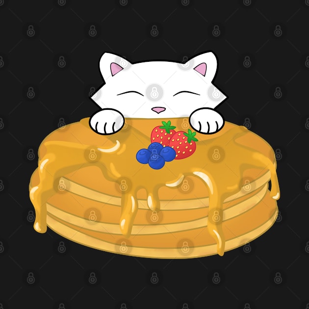 Cute white cat eating a pancake by Purrfect