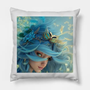 Cutes Owl Goddess with blue hairs Pillow
