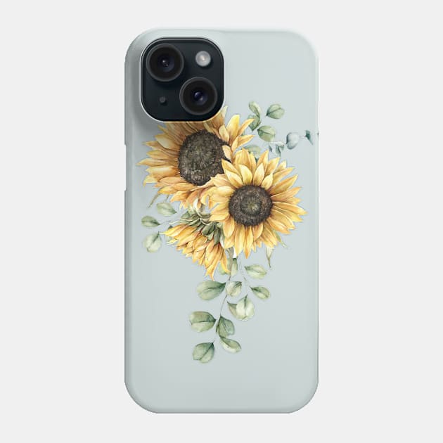 Sunflowers and Eucalyptus Isolated Phone Case by lauradyoung