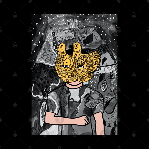 Blogger - Dark Male Character with Doodle Mask and Mystery Night Background by Hashed Art