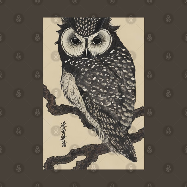 Japanese owl ukiyo e art by Ravenglow