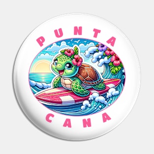 Punta Cana Girls Cute Surfing Sea Turtle Pin