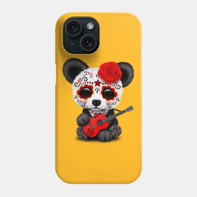 Red Sugar Skull Panda Playing Guitar Phone Case by jeffbartels