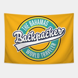 The Bahamas backpacker world traveler logo. Tapestry