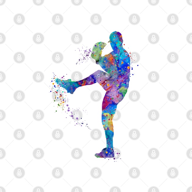 Baseball Boy Pitcher Watercolor by LotusGifts