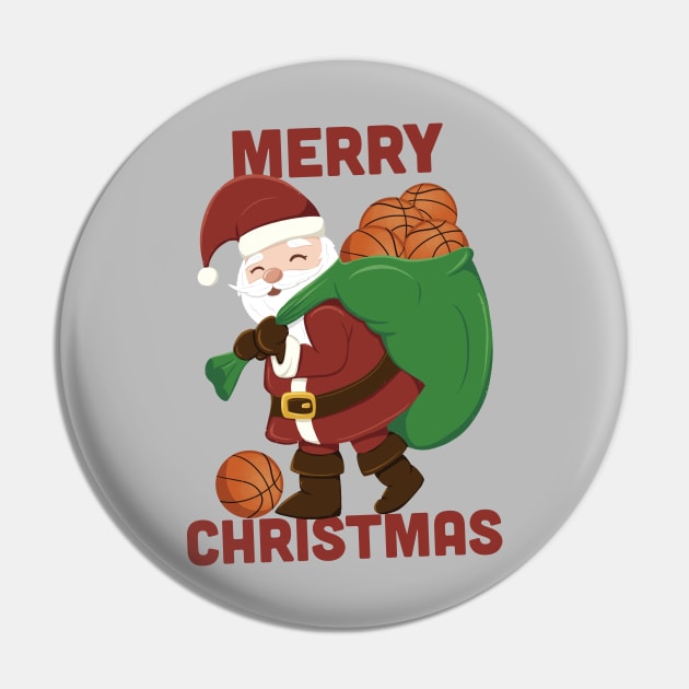 Santa Claus brings Basketball for Basketball Fans Merry Christmas Pin by HHT