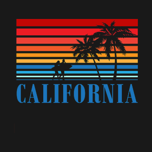 California Blue Surfers Sunset Stripes T-Shirt