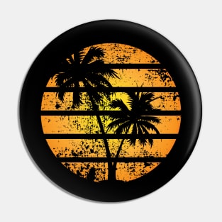 Distressed Worn Print 80s Retro Palm Tree Sunset Silhouette Pin