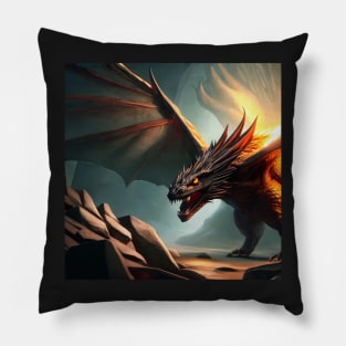 Evil Monstrous Dragon in a Cave Pillow