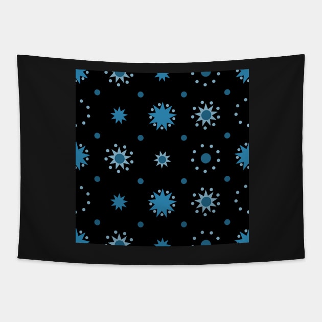 Suns and Dots Blue on Black Repeat 5748 Tapestry by ArtticArlo