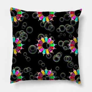 Retro Bobba Tea/Bubble Tea and Bubble Circle Flower Design Pillow