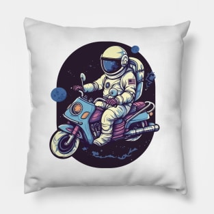 Astronaut Riding A Motorbike In Space Pillow