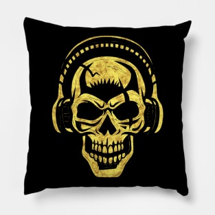 Skull with Headphones Abstract Tribal Tattoo Style Pillow