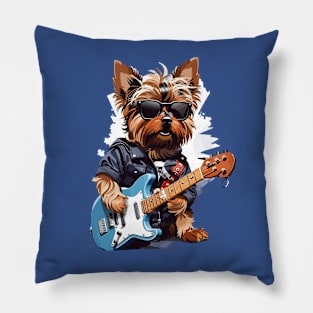 Yorkshire Terrier Playing Guitar Pillow