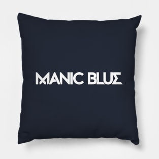 Horizontal Manic Blue Text Logo (white) Pillow