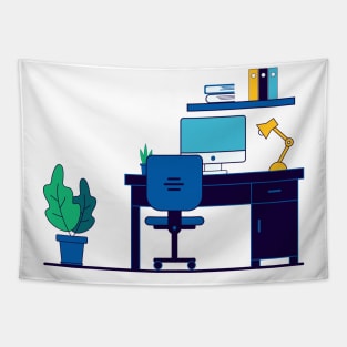 Desk flat illustration design Tapestry