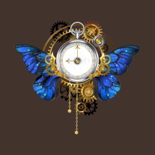 Clock with Blue Butterfly Wings T-Shirt