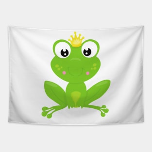 Cute Frog, Green Frog, Crown, Frog Prince Tapestry