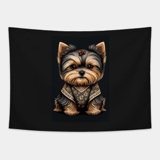 Super Cute Yorkshire Terrier Puppy Portrait Japanese style Tapestry